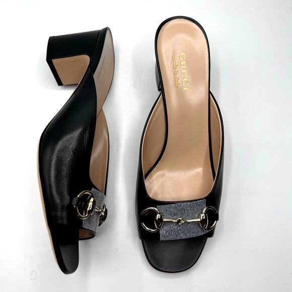 NEW Gucci Womens's Horsebit Leather Mule EU 39/US 9 Sandals Nero Black - Picture 3 of 8